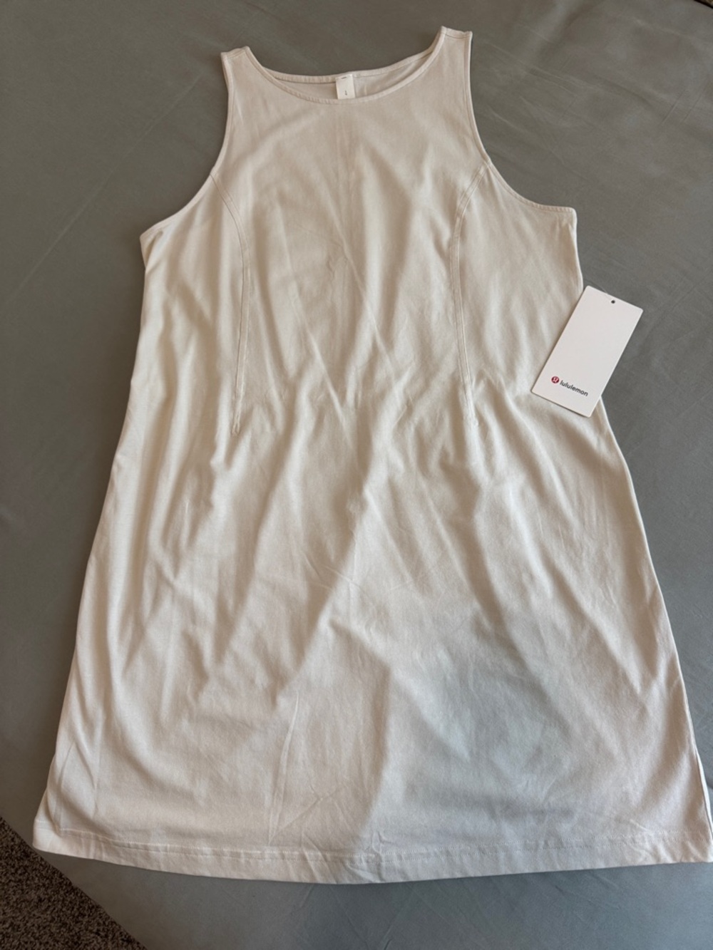 Lululemon Women’s Organic Cotton Cinched-Waist Ivory Sleeveless Dress NWT Large